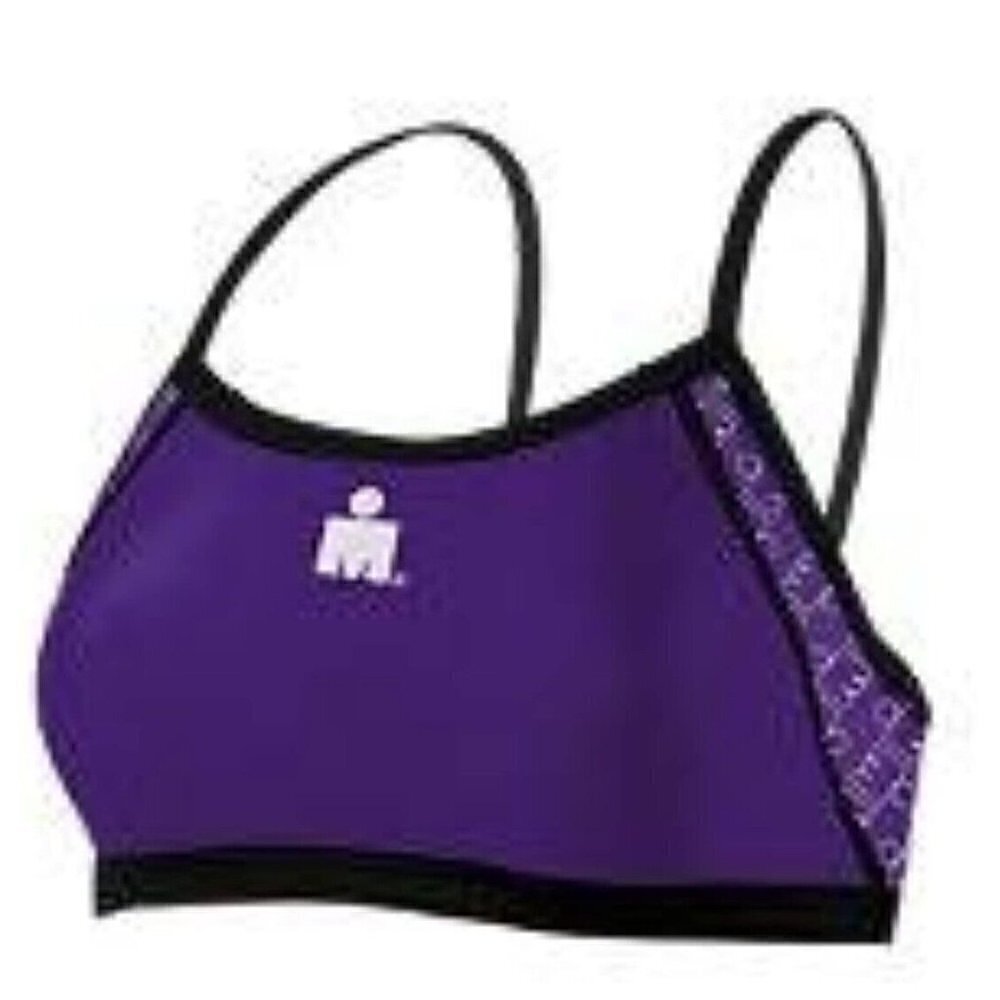 New TYR Ironman Sports Bra Top Womens L Purple Black Thin Strap